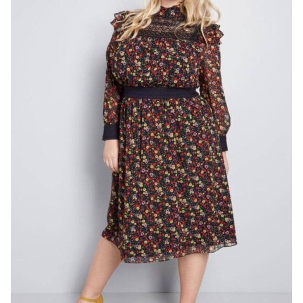 Modcloth X Anna Sui Thriving Style Midi Dress  floral print lace‎ , size 16